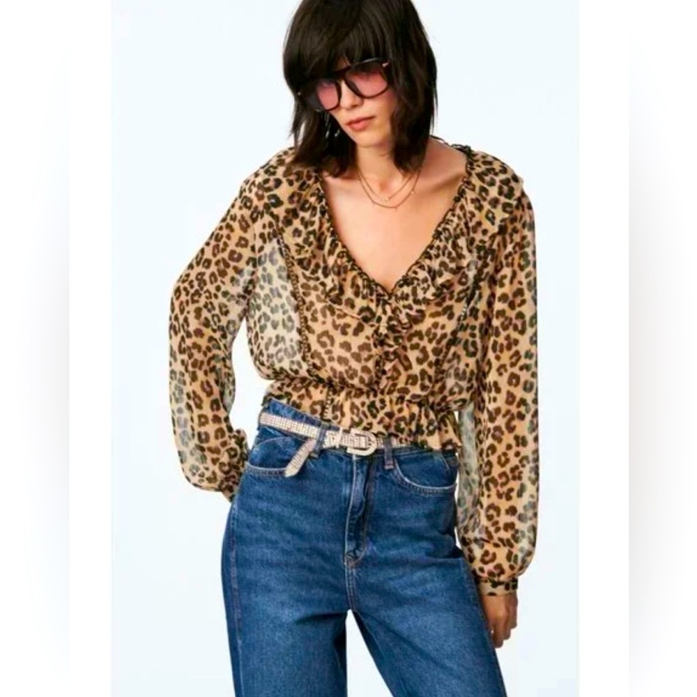 ZARA Leopard Print V-Neck Blouse